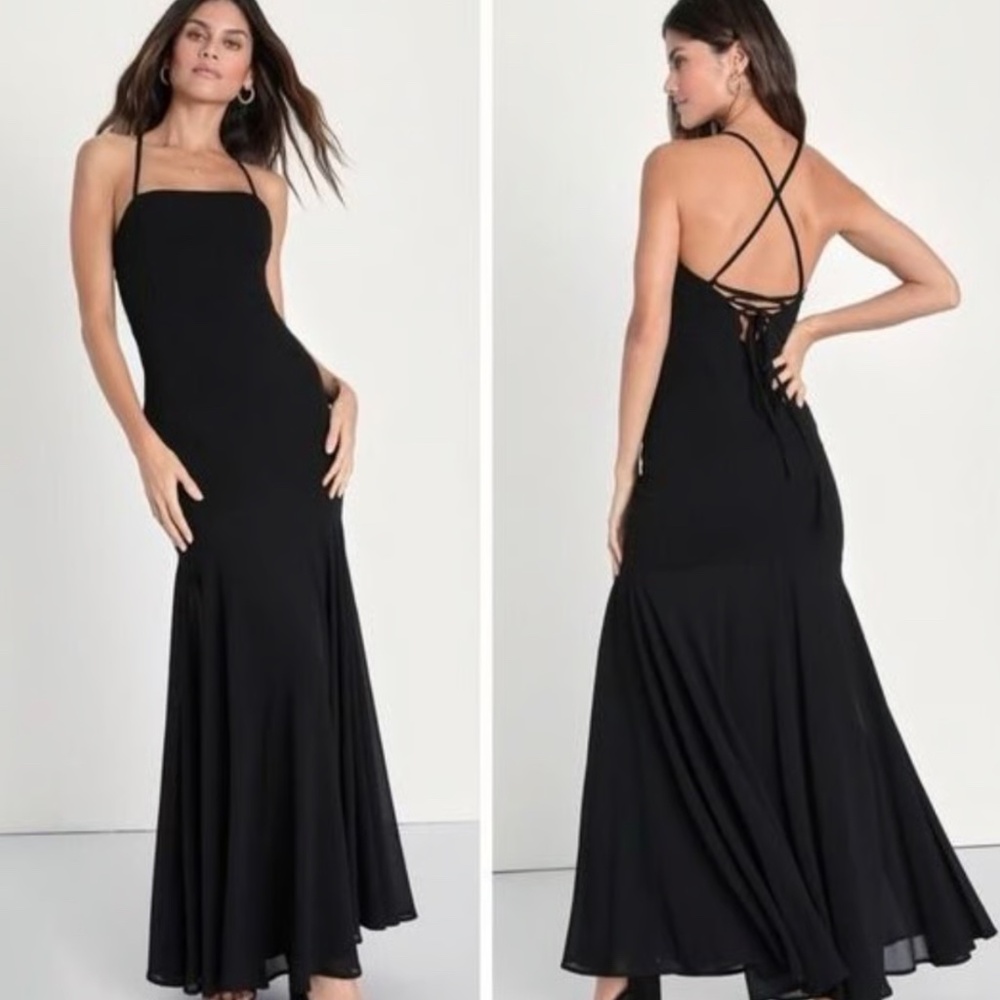 Lulus Charming Endearment Dress Black Lace-Up Trumpet sz XL New